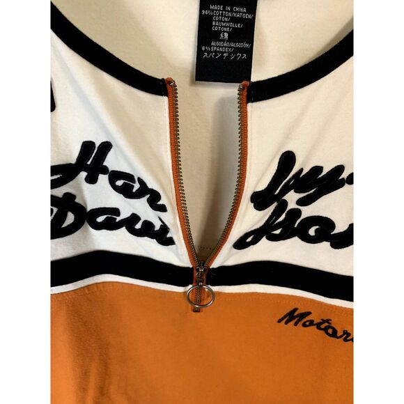 Harley Davidson Color Block Orange White Logo Zip Down Shirt Size XL - Picture 5 of 8